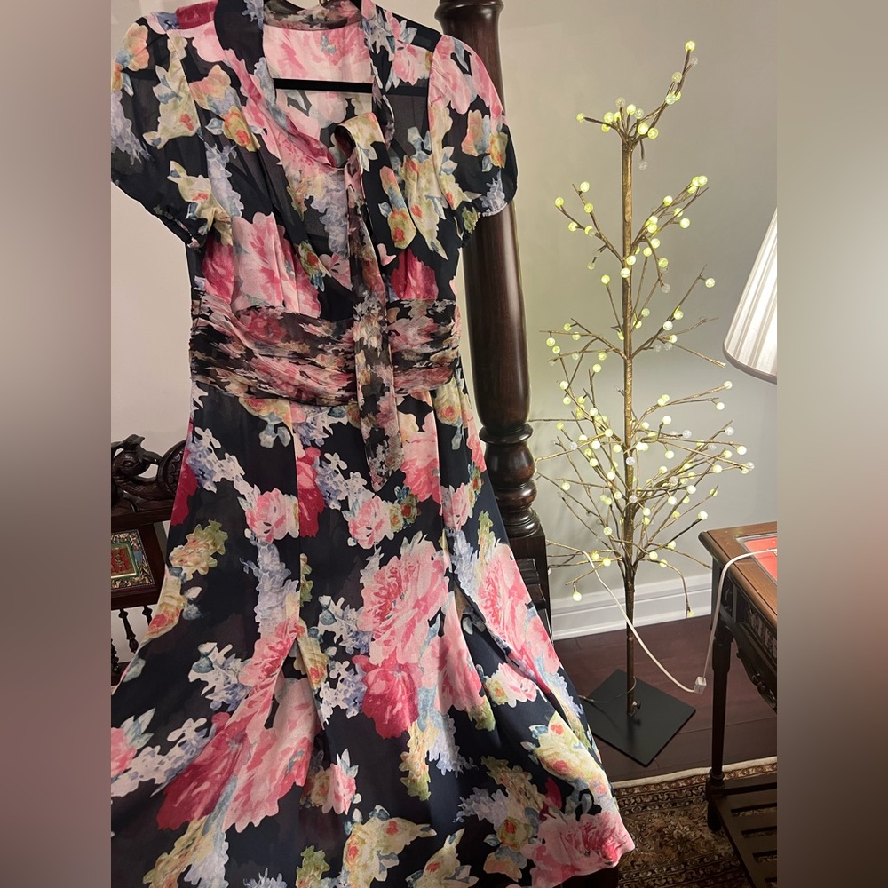 Luisa Beccaria black chiffon floral dress